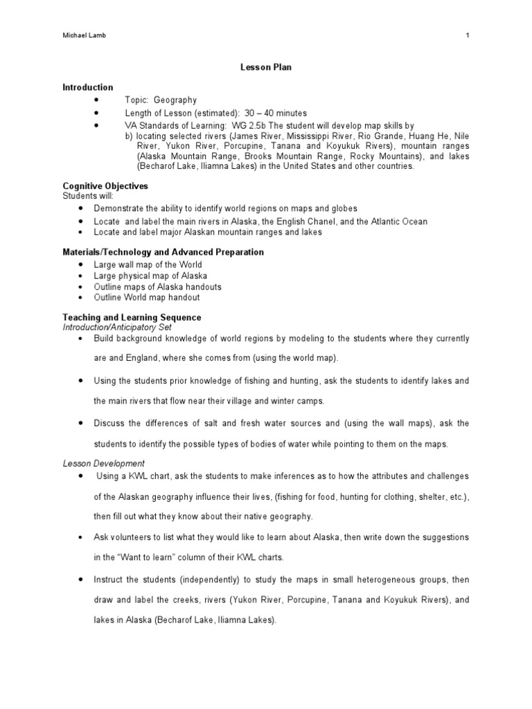 Grade 2 Geography Lesson Plan | PDF | Alaska | Lesson Plan