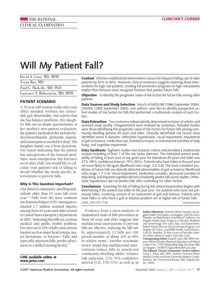 Will My Patient Fall-Jama 2007 | PDF