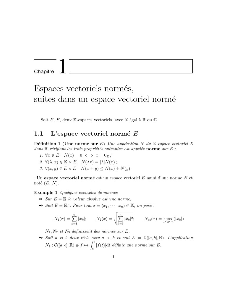 Espaces Vectoriels Normés et Suites | PDF | Norme (Mathématiques ...