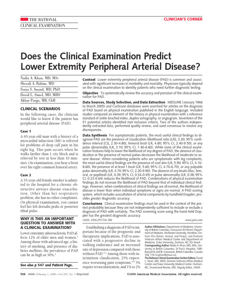 Does The Clinical Examination Predict Lower Extremity Peripheral ...