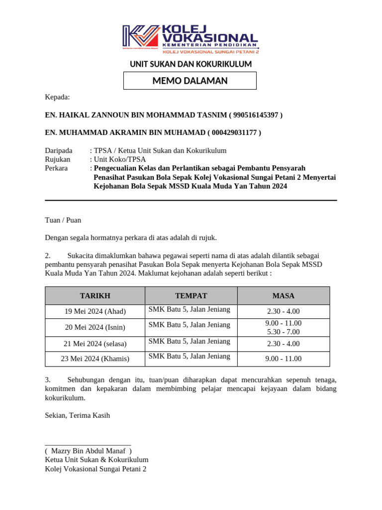 Memo Lantikan Guru Praktikal | PDF