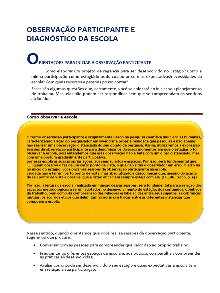 Observação Participante na Escola: Guia Prático | PDF | Aprendizado ...