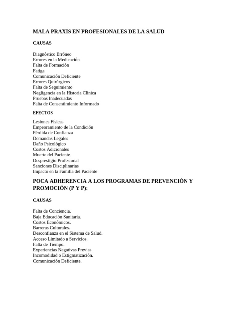 Mala Praxis Causas y Efectos | PDF