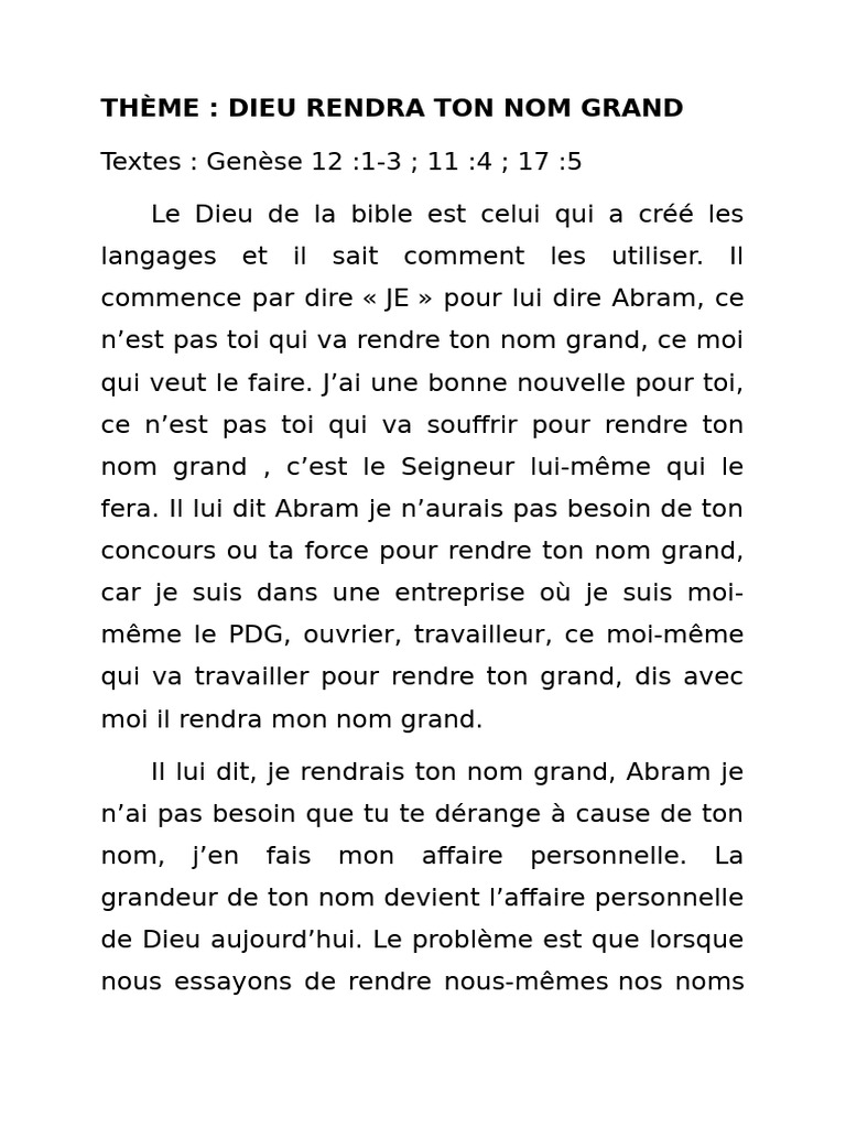 Dieu Rendra Ton Nom Grand | PDF