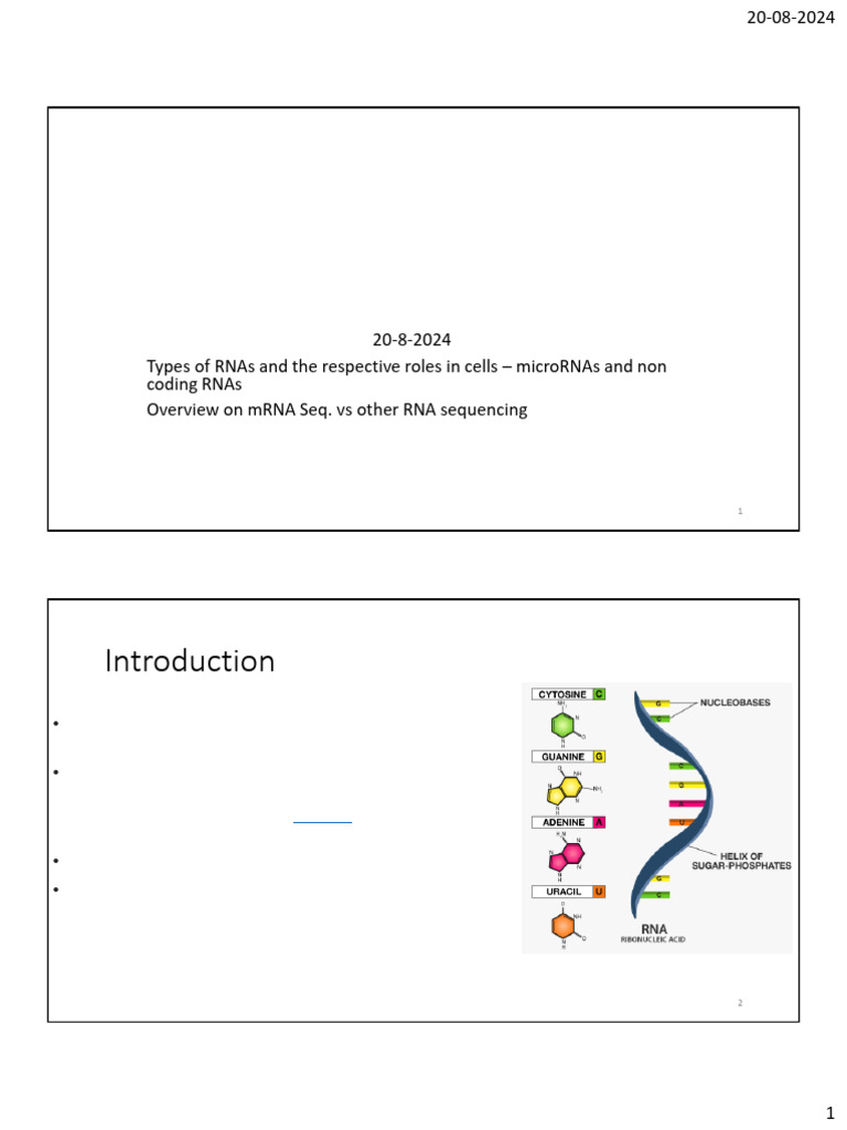 Concepts of Transcriptomics - 20-8-2024 | PDF | Rna | Complementary Dna
