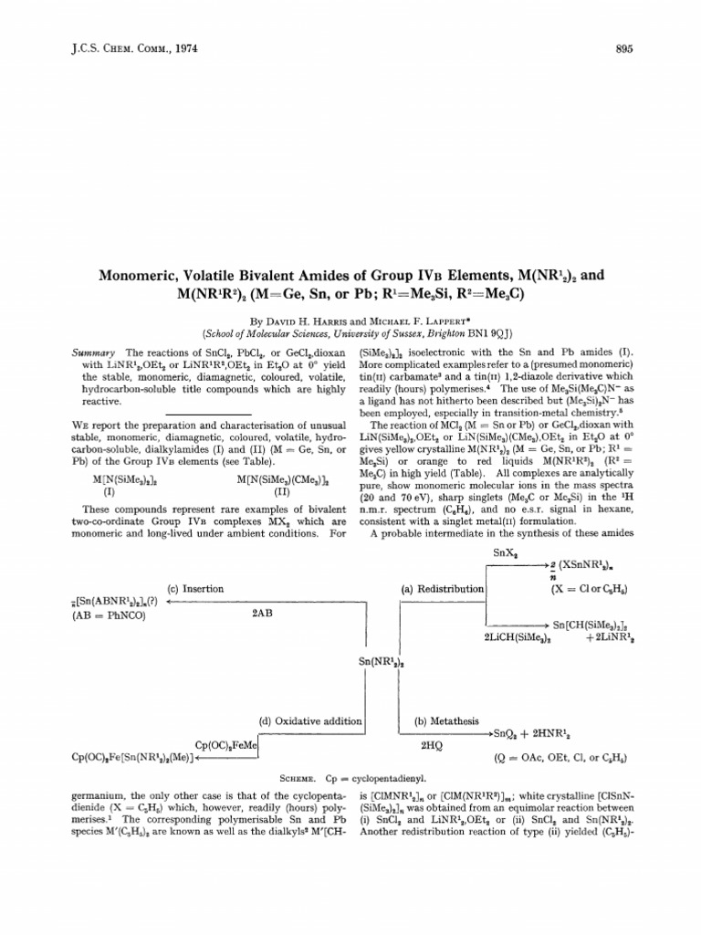 Monomeric, Volatile Bivalent Amides of Group IVB Elements, M (NR1 ...