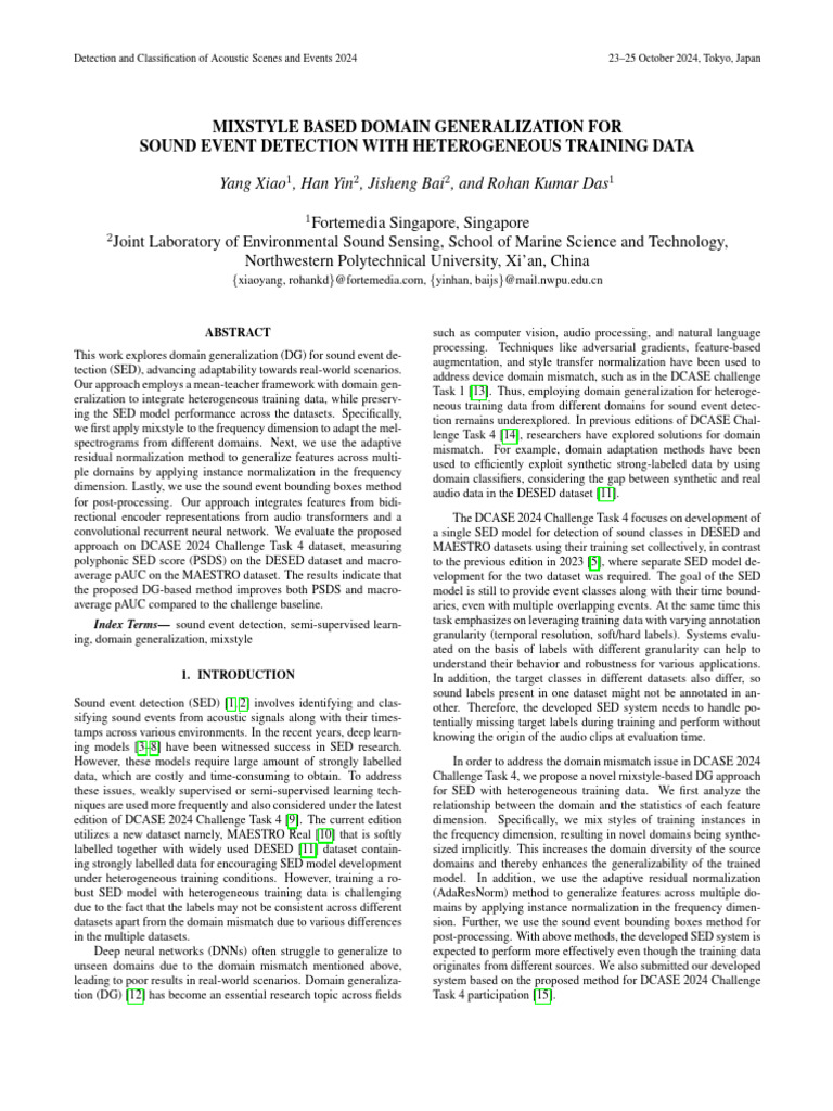 Mixstyle based domain generalization for sound eve pdf