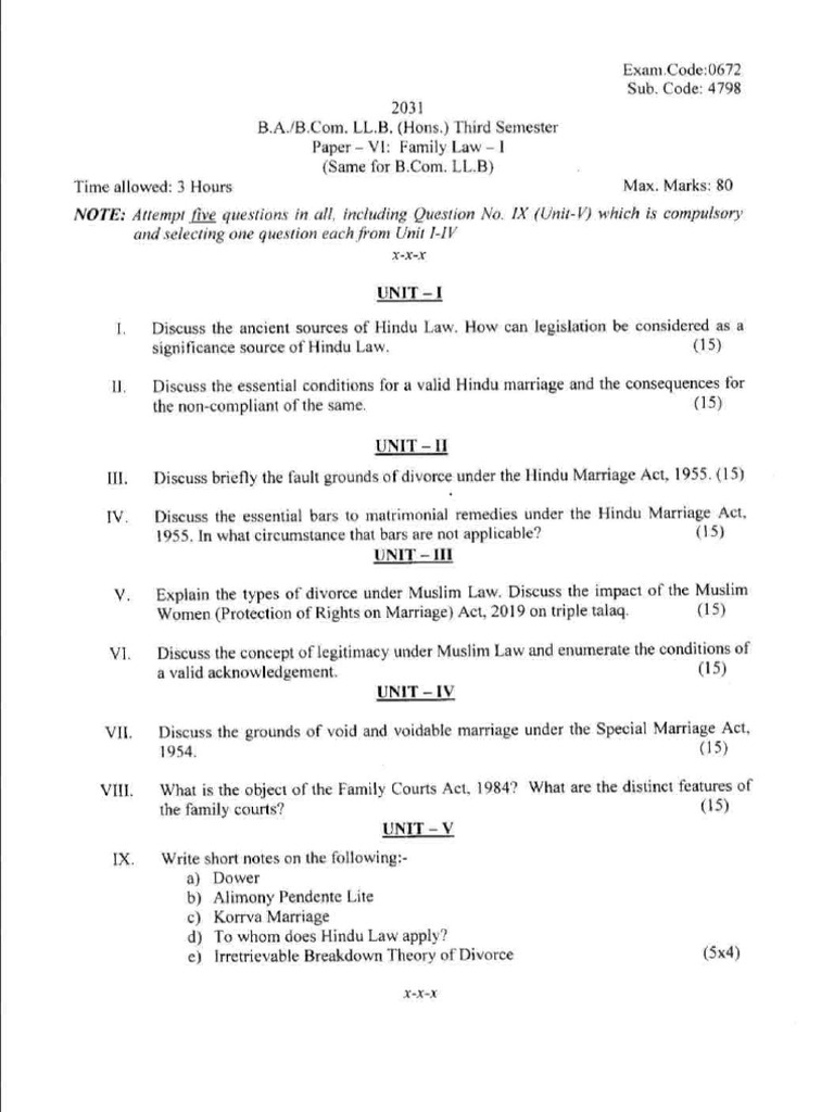 Pyq3 Family Law | PDF