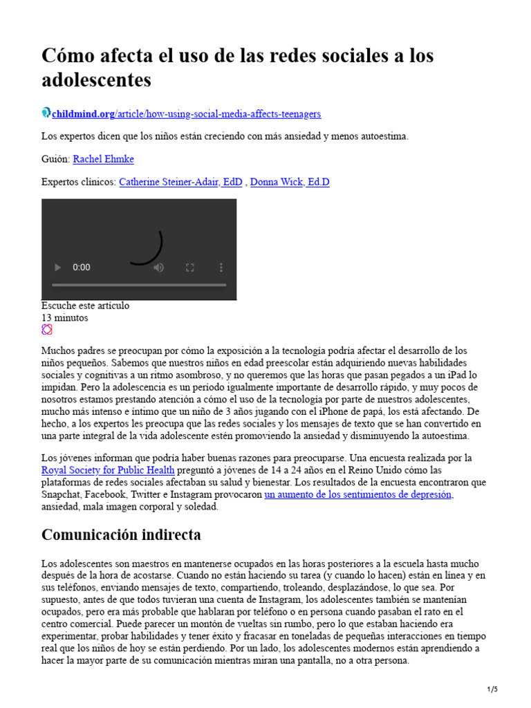Cómo Afecta El Uso de Las Redes Sociales A Los Adolescentes | PDF