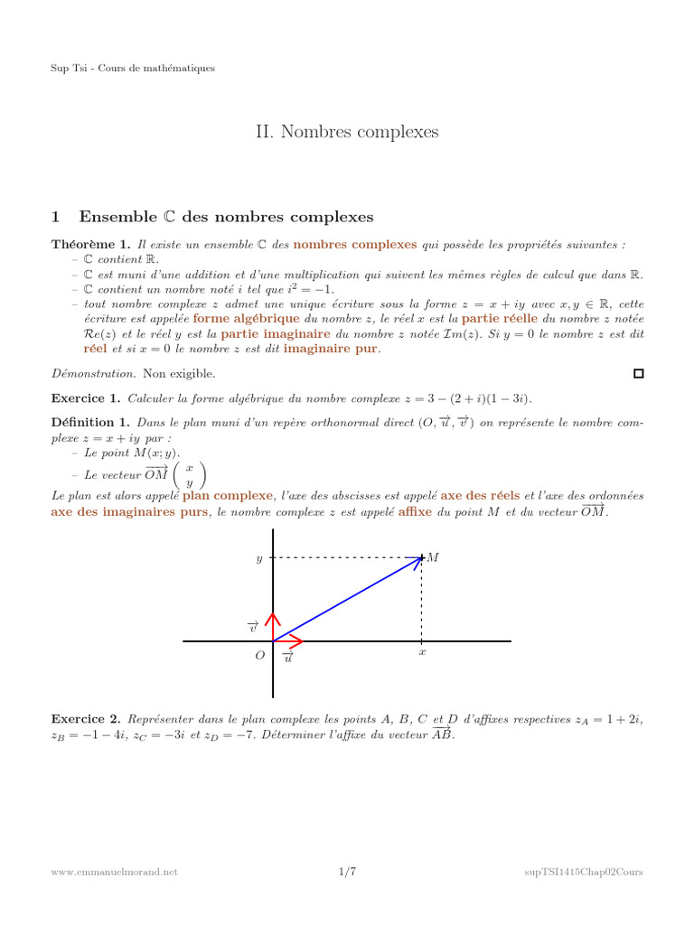 Cours sur les Nombres Complexes | PDF | Nombre complexe | Méthodes et ...