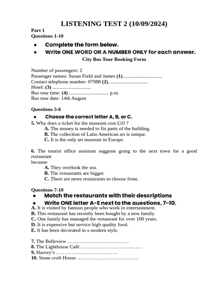 Listening - Test 2 | PDF
