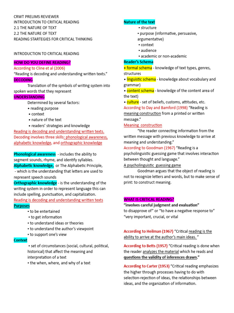 Critical Reading Strategies Guide | PDF | Reading Comprehension ...