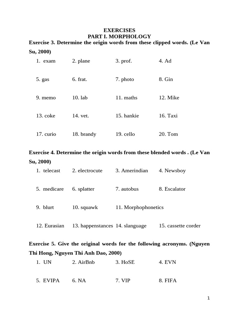 Exercises - Morphology and Syntax | PDF