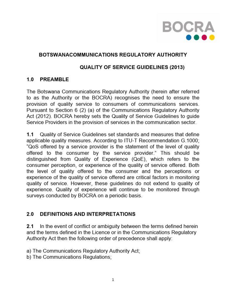 Quality of Service Guidelines 2013 | PDF