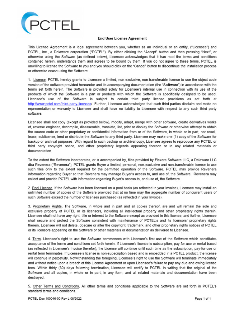 PCTEL - EULA - 100046-00 Rev L | PDF
