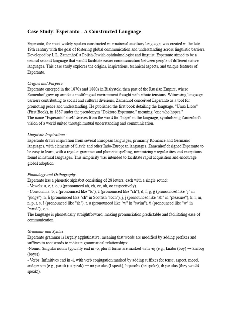 Case Study - Esperanto - A Constructed Language | PDF