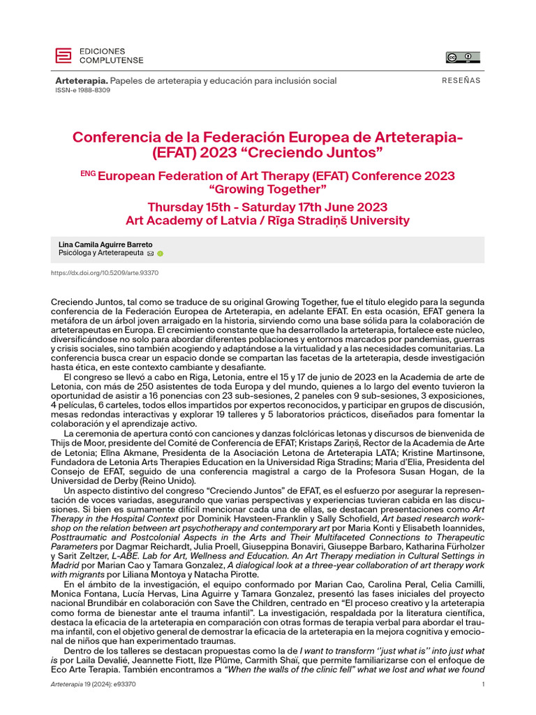 Conferencia de La Federación Europea de Arteterapia - (EFAT) 2023 ...