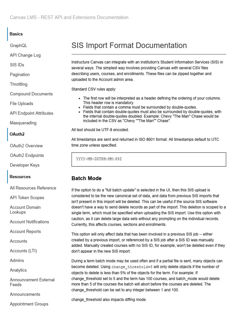 SIS Import Format Documentation - Canvas LMS REST API Documentation | PDF