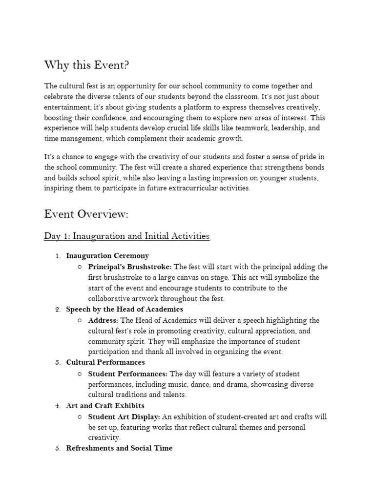 Cultural Fest For Students Draft | PDF