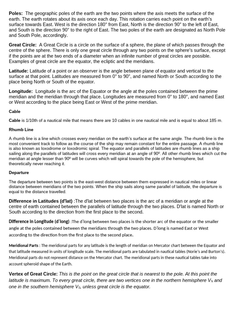 NAVIGATION Notes | PDF | Latitude | Sphere