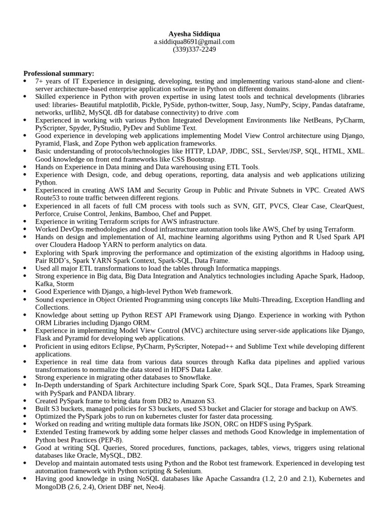 Ayesha Python Resume | PDF