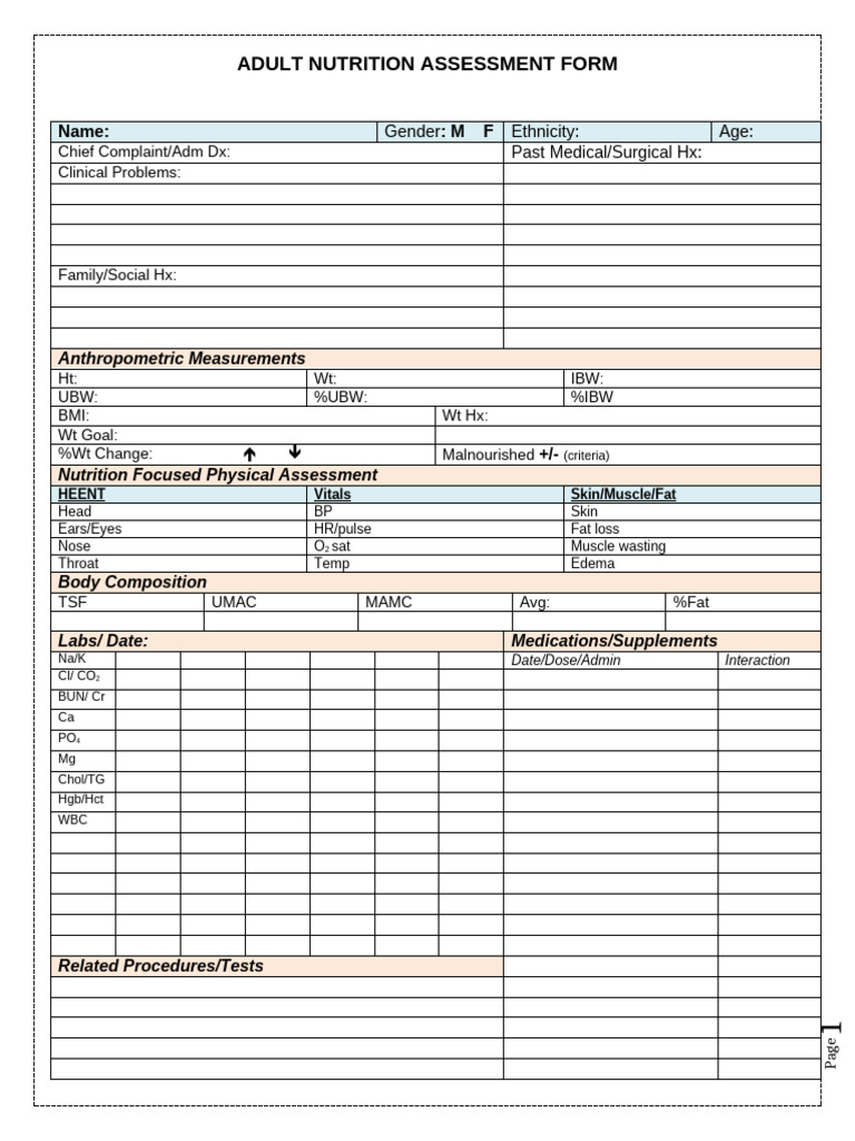 Adult Nutrition Assessment Form | PDF
