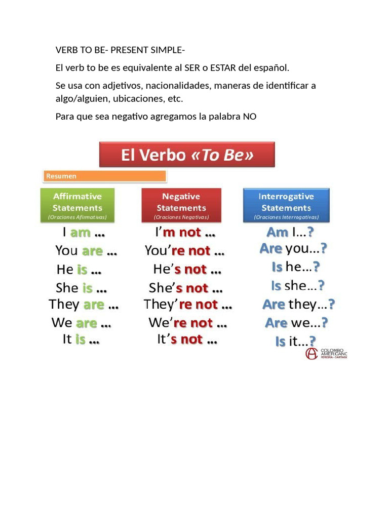 VERB TO BE Y HAVE GOT PDF