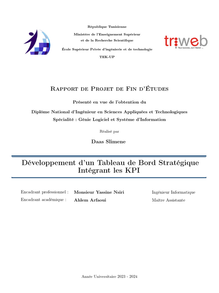Rapport PFE: Tableau de Bord Stratégique | PDF