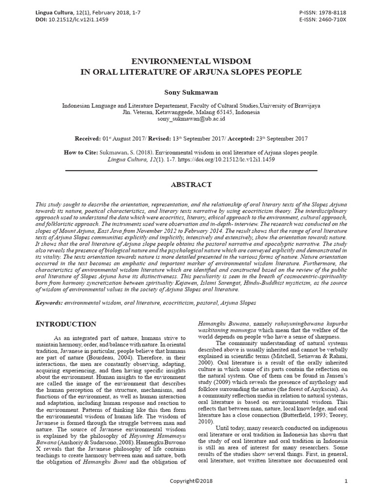 Environmental Wisdom in Oral Literature fc48fd79 | PDF | Ecocriticism ...