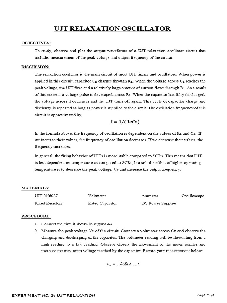 Group 1 Lab 3 UJT Relaxation Oscillator | PDF