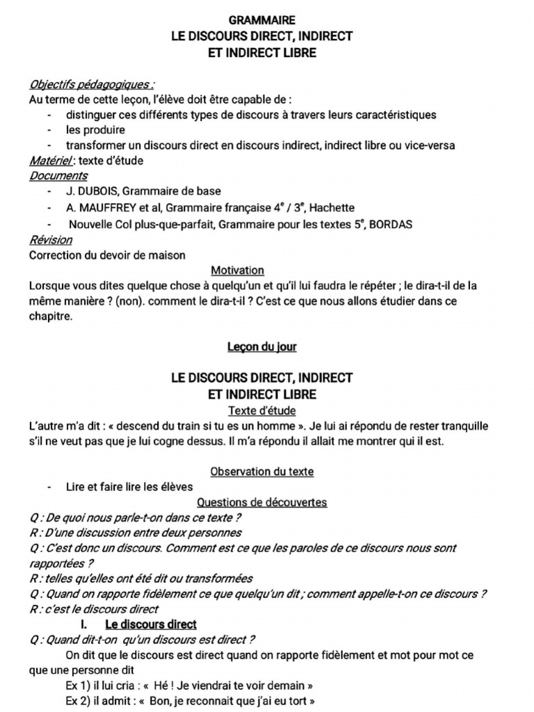 Discours Direct Et Discours Indirect | PDF