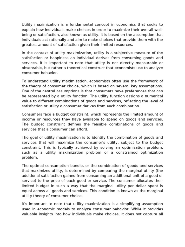 Understanding Utility Maximization | PDF | Utility | Finance & Money ...