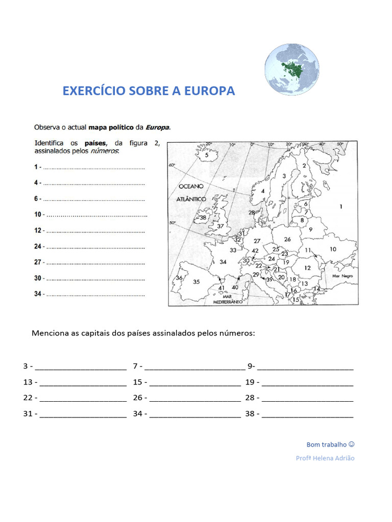 Exercícios Sobre A Europa | PDF