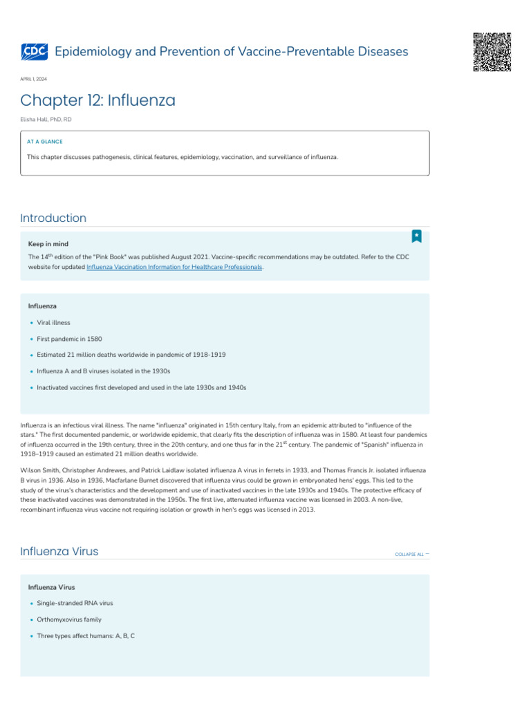 Chapter 12 - Influenza - Pink Book - CDC | PDF