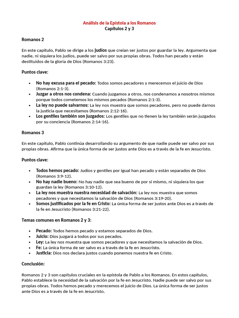 Análisis - Romanos Capítulos 2 y 3 | PDF