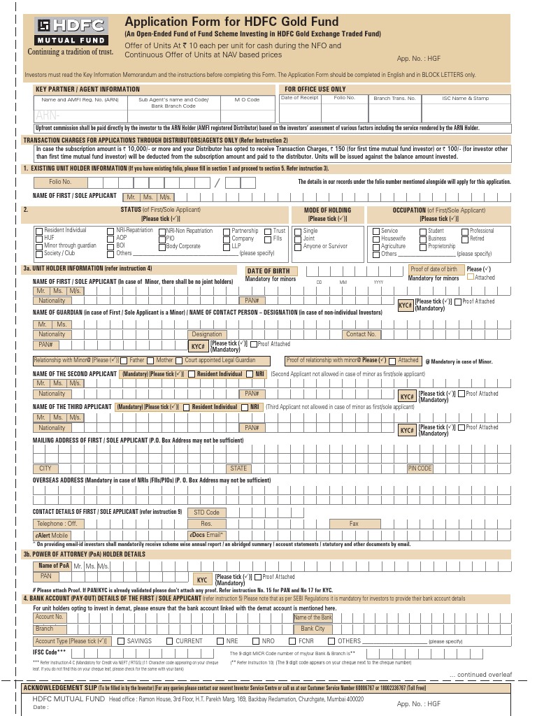 Hdfc Mutual Fund Sip Registration Form