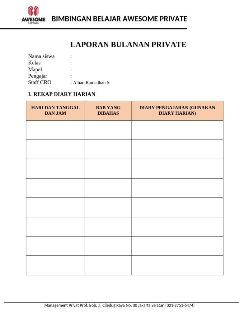 LPS KODE GENAP-Form Laporan Perkembangan Siswa (Laporan Bulanan) 2024 | PDF