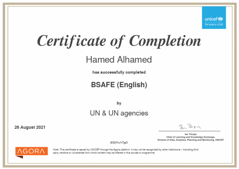 BSAFE - EN - Course Certificate - BSAFE | PDF