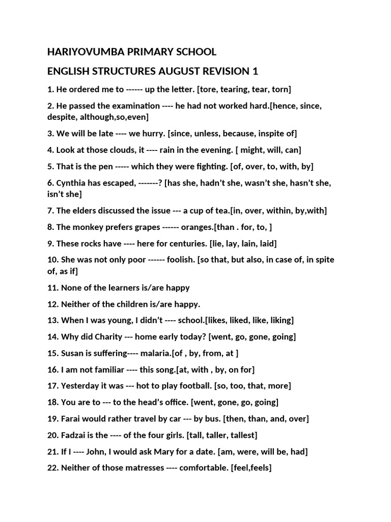 English Grammar Revision Exercises | PDF
