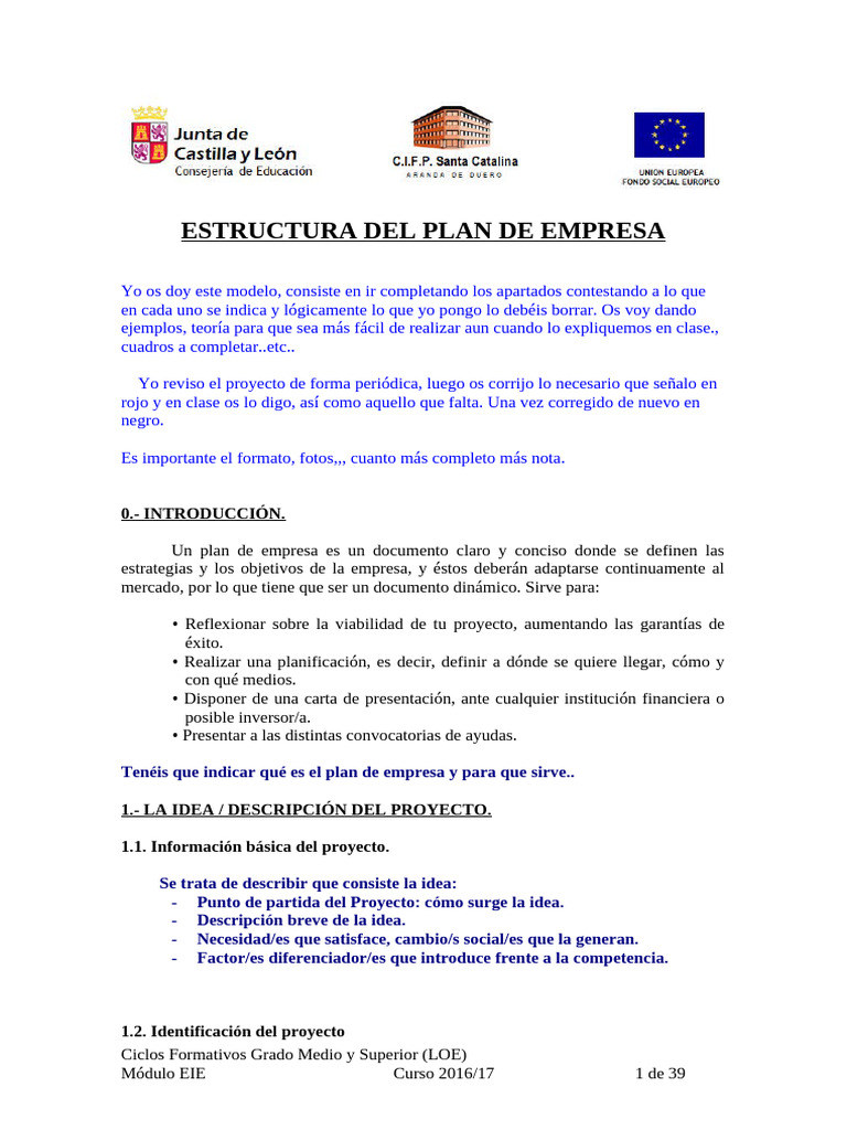 Estructura Del Plan de Empresa | PDF