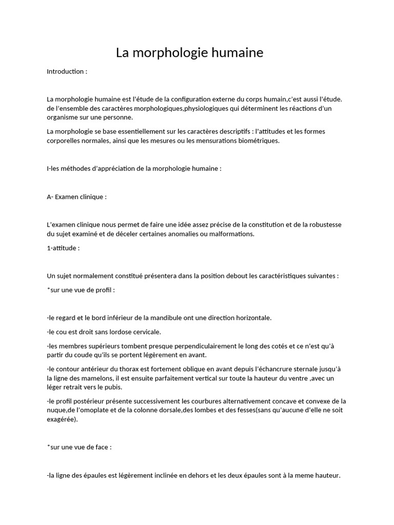 La Morphologie Humaine | PDF
