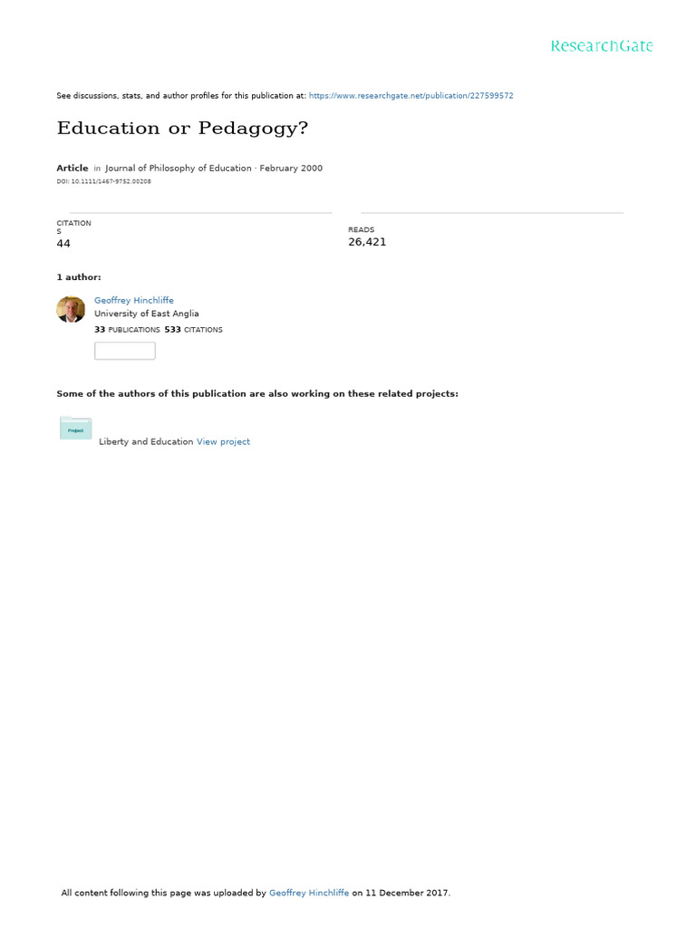 Hinchliffe (2001) - Education or Pedagogy | PDF
