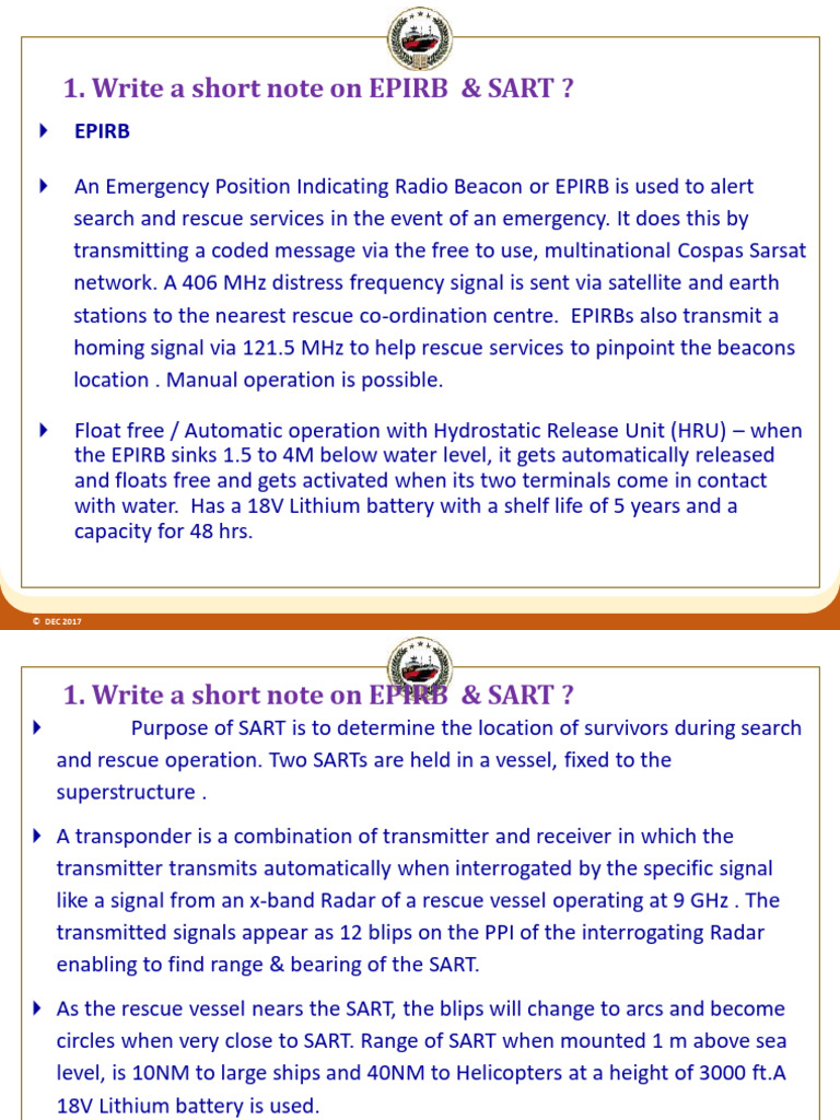 Write A Short Note On EPIRB & SART ? | PDF
