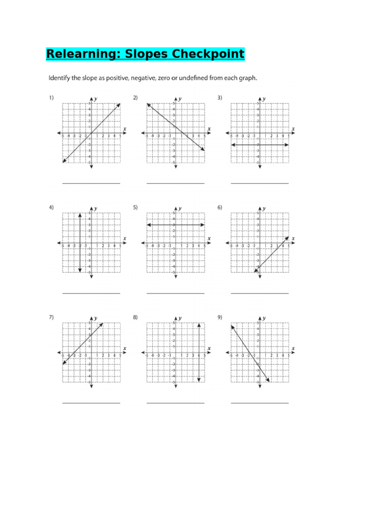 Slopes Checkpoint Relearning | PDF | Slope | Equations