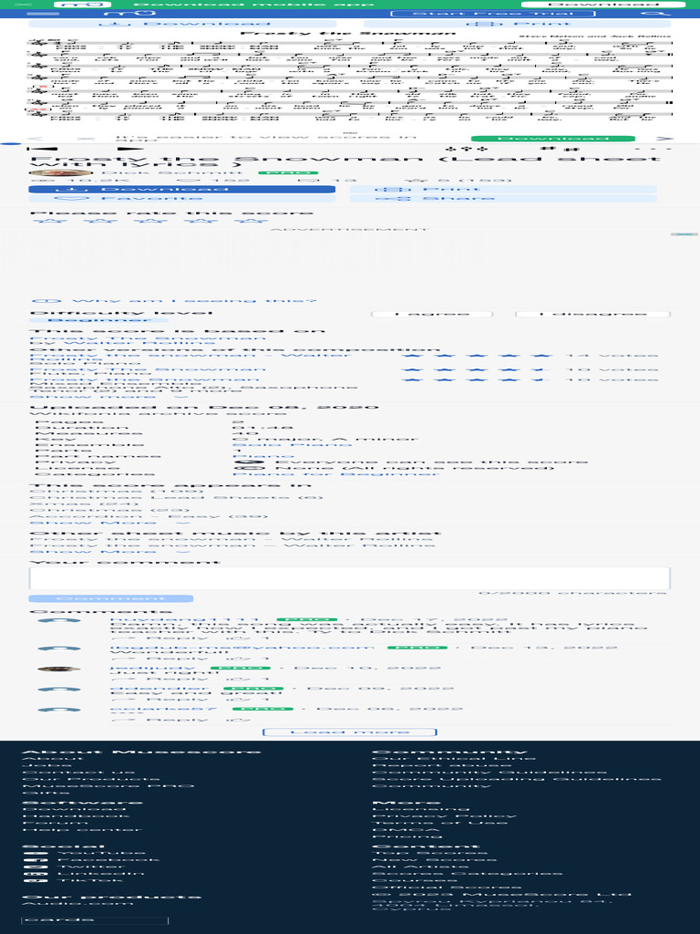 Frosty the Snowman (Lead Sheet With Lyrics ) Sheet Music for Piano