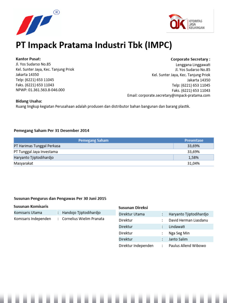 Impack Pratama Industri TBK (IMPC) | PDF