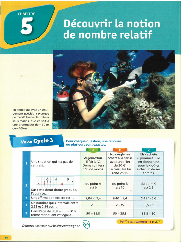 5e - 2016 - Transmath Chap05-Nombres - Relatifs | PDF
