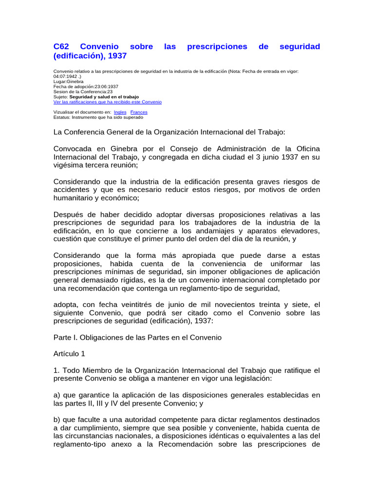 C62 Convenio Prescripciones de Seguridad | PDF