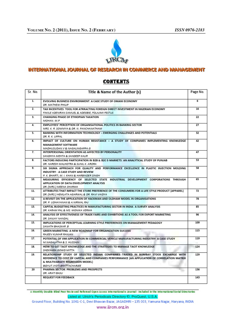 International Journal of Research in Commerce and Management Vol 2 2011