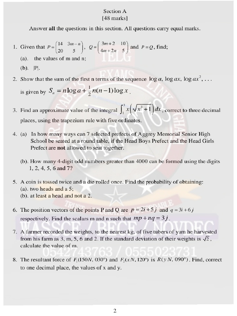 E - Maths Try Test - 4 Wassce2023 | PDF